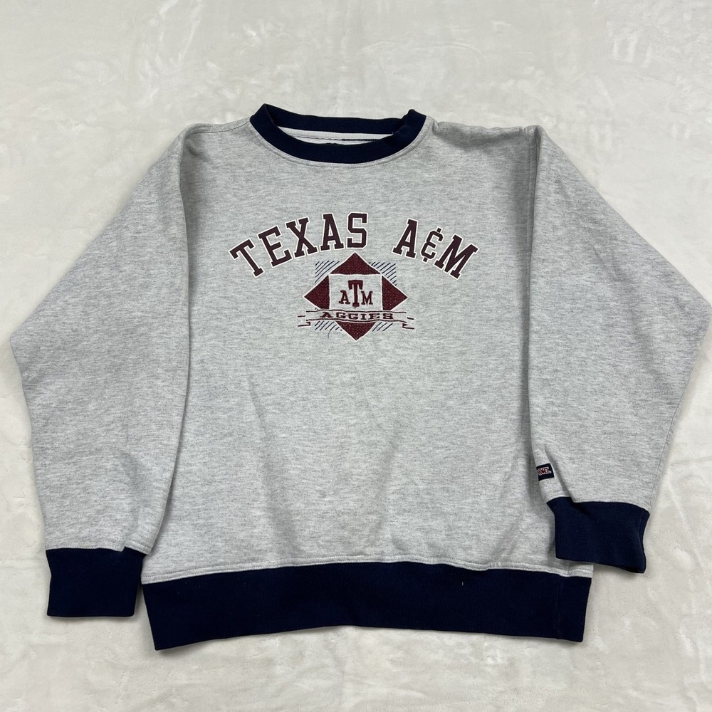 Texas A&M Crewneck Sweatshirt Mens L Gray Navy Blue Aggies Graphic Pullover